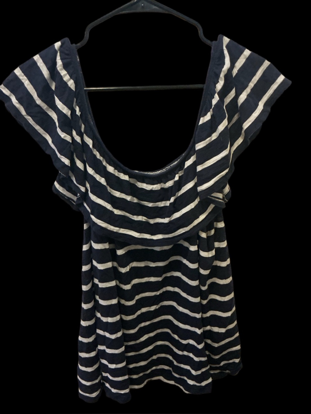 Women’s Size Large Navy And White Stripe Blouse Pre Owned